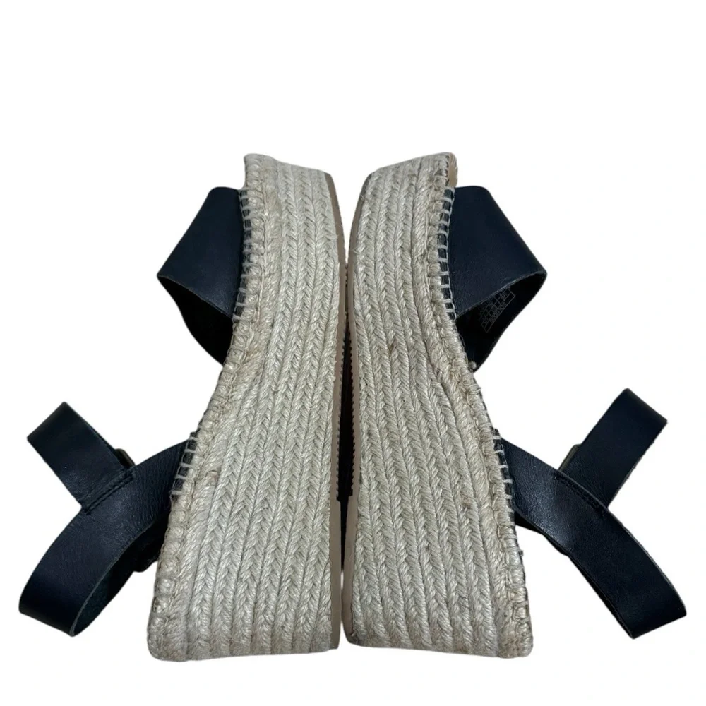 Soludos “Minorca” Wedge Espadrille Sandals Black Leather Strap Size 9.5 Summer